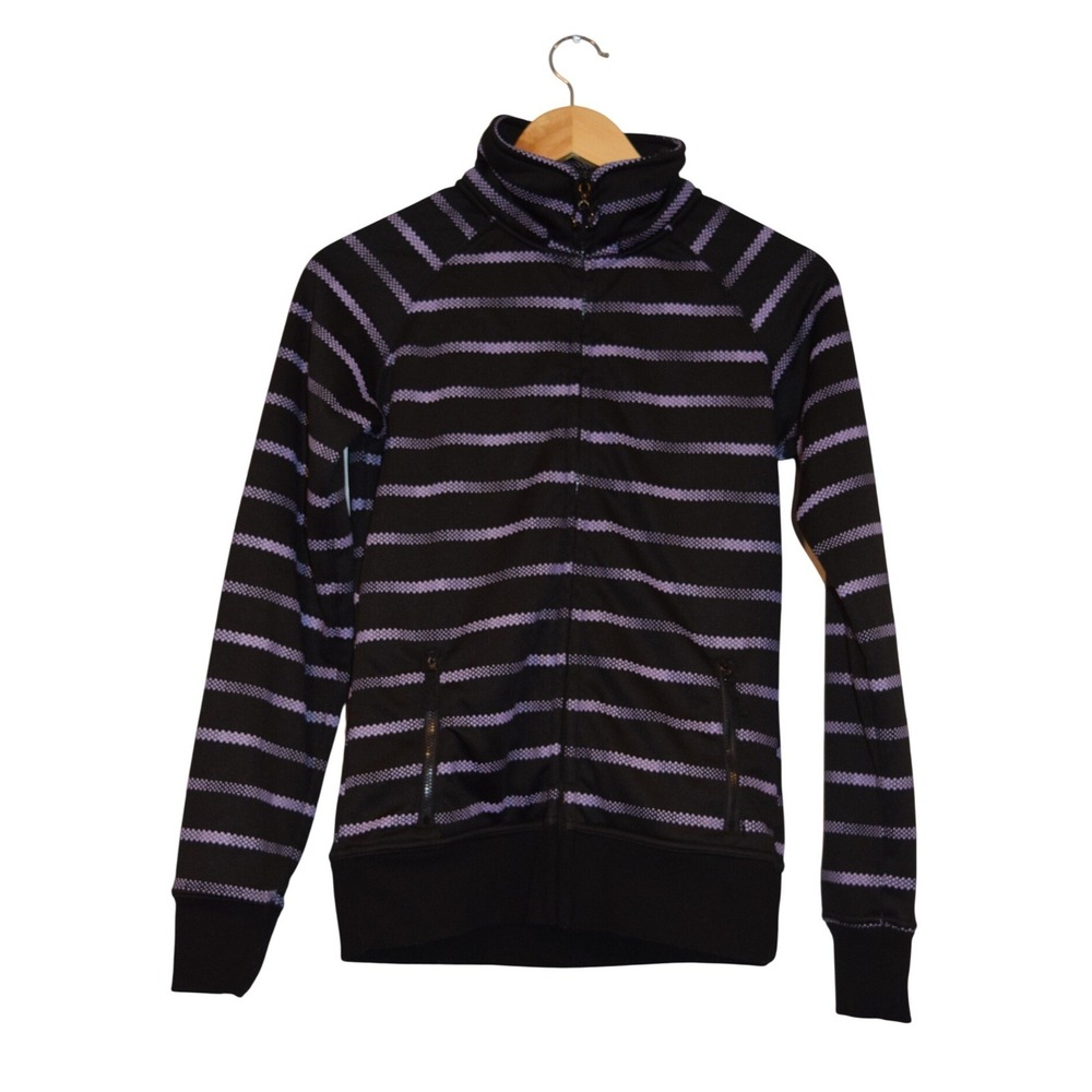 Empyre Track Jacket Women S Black Purple Striped Full Zip Mock Neck Excellent‎